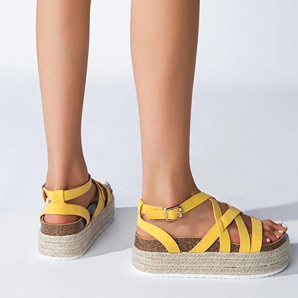 🌼New🌼 LAICIGO Women's Platform Espadrille Ankle Wrap Wedge Sandals  Size 11